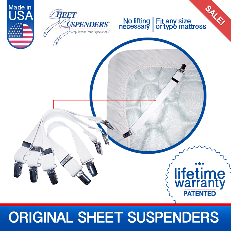 Sheet Grippers - Elastic Bed Sheet Suspender Clips - Fits Any Size Mattress  - 4 Pack